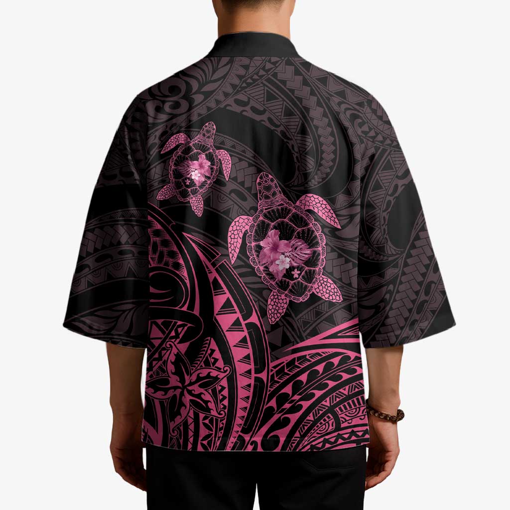Pink Black Polynesia Floral Sea Turtle Kimono - Polynesian Pride