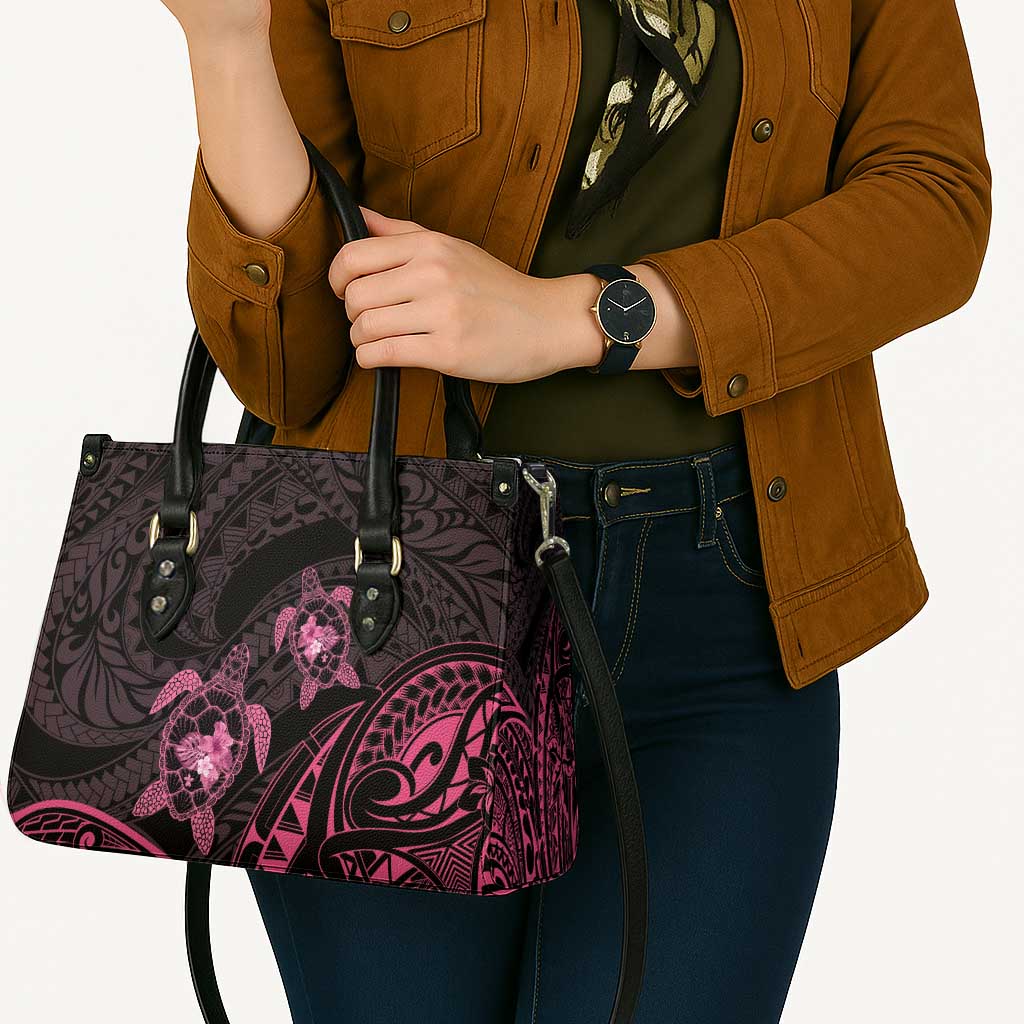 Pink Black Polynesia Floral Sea Turtle Leather Bag - Polynesian Pride