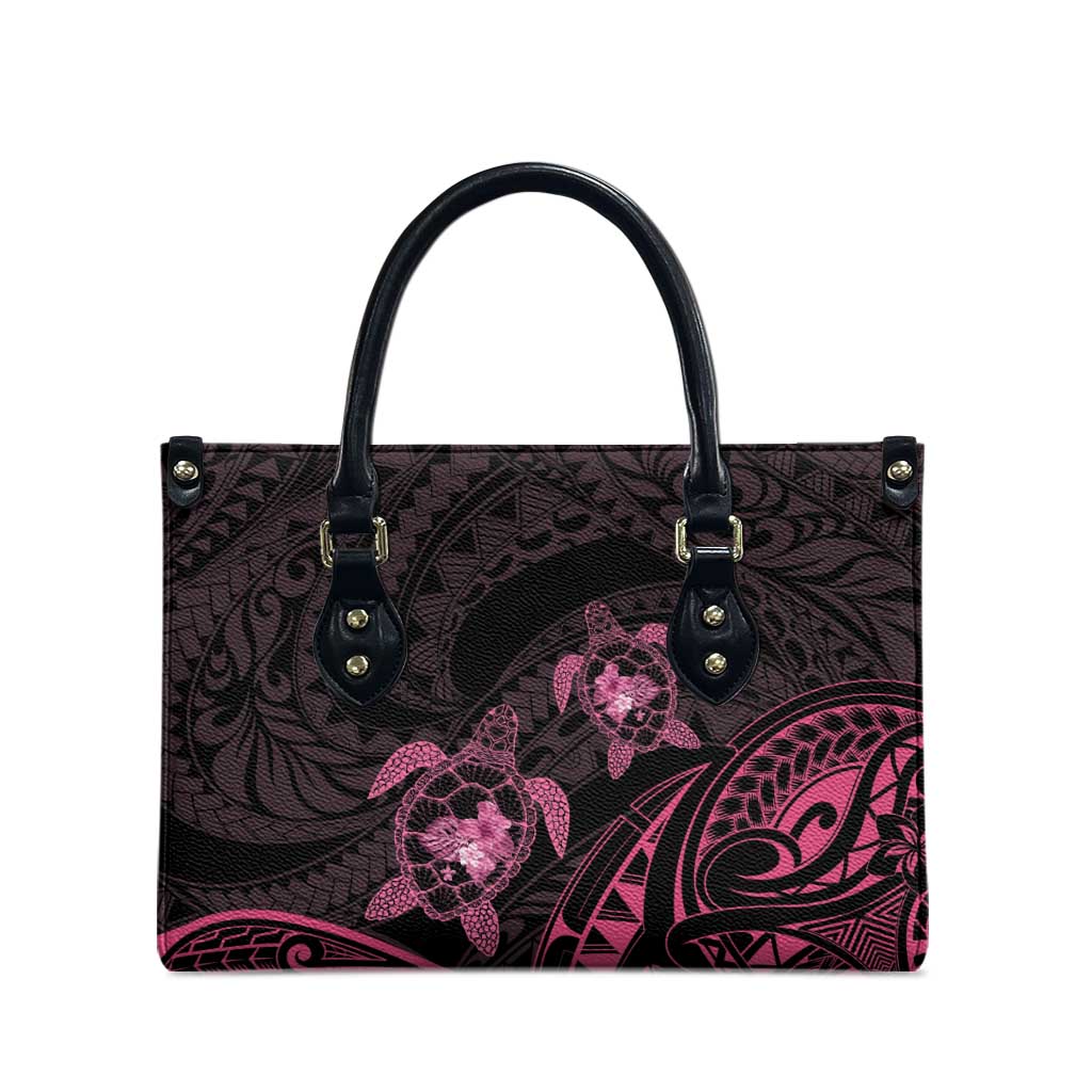 Pink Black Polynesia Floral Sea Turtle Leather Bag - Polynesian Pride