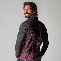 Pink Black Polynesia Floral Sea Turtle Long Sleeve Polo Shirt - Polynesian Pride
