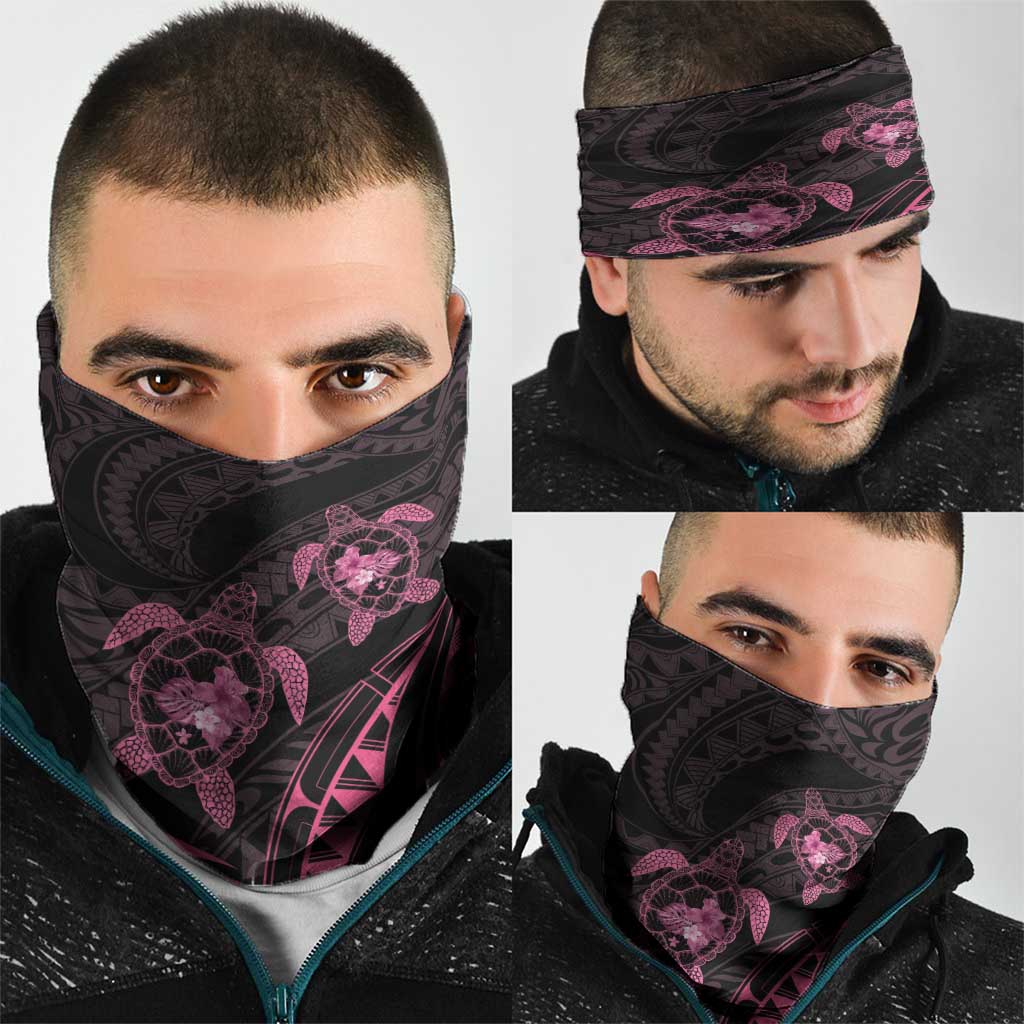 Pink Black Polynesia Floral Sea Turtle Neck Gaiter - Polynesian Pride