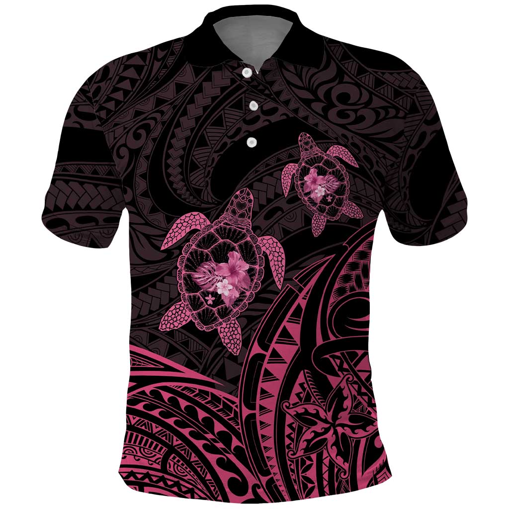 Pink Black Polynesia Floral Sea Turtle Polo Shirt - Polynesian Pride