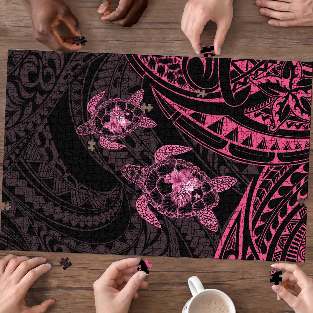 Pink Black Polynesia Floral Sea Turtle Puzzle - Polynesian Pride