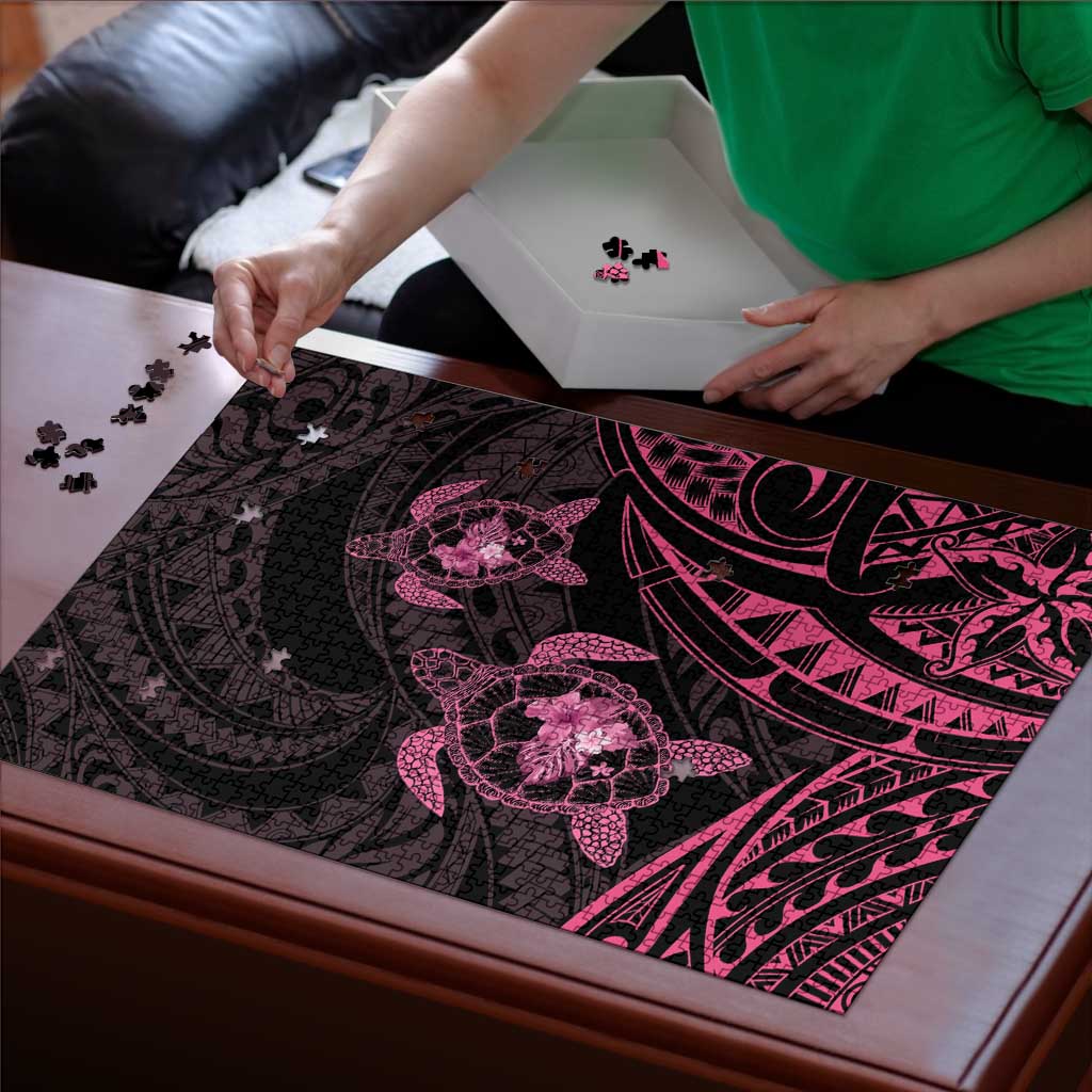 Pink Black Polynesia Floral Sea Turtle Puzzle - Polynesian Pride