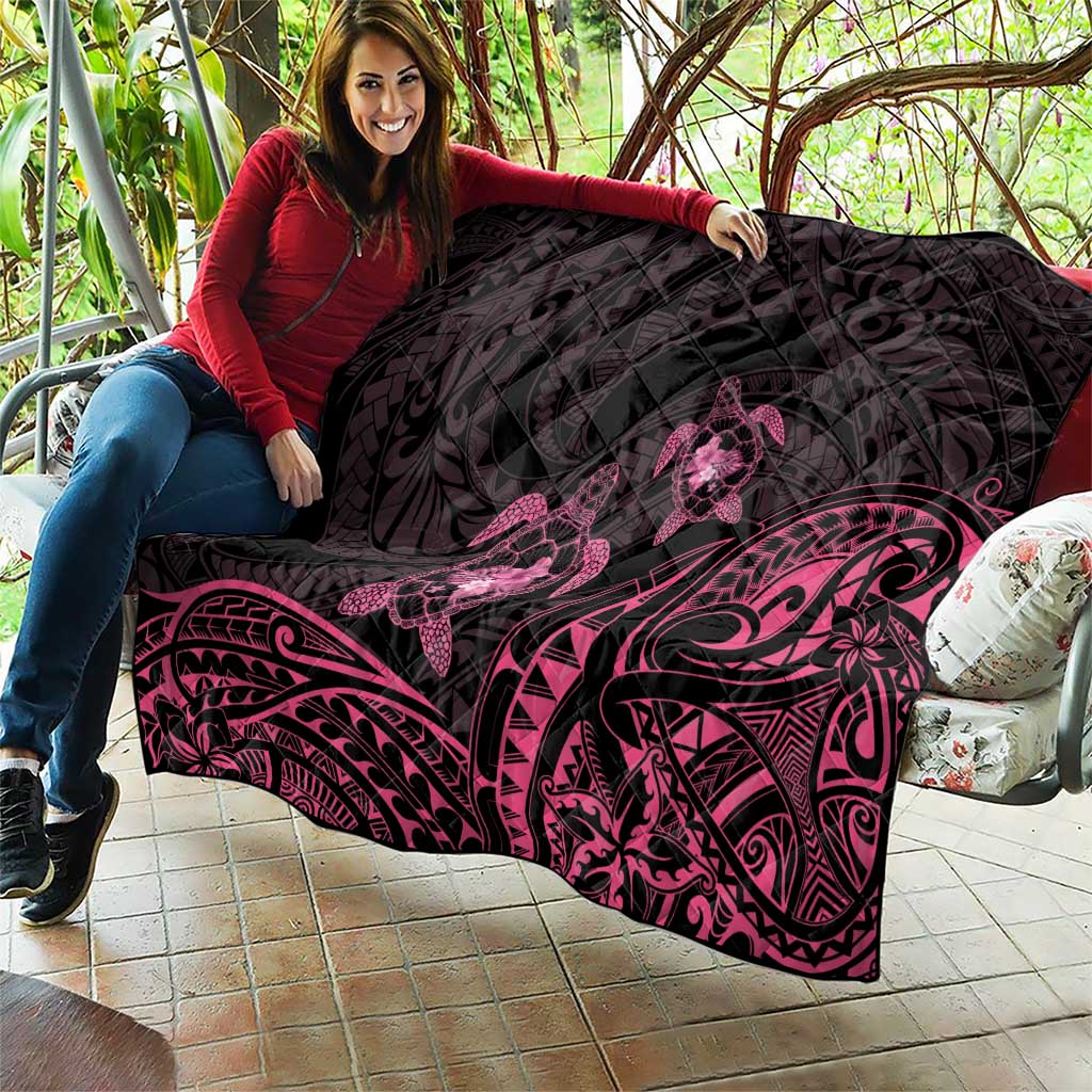 Pink Black Polynesia Floral Sea Turtle Quilt - Polynesian Pride