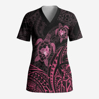Pink Black Polynesia Floral Sea Turtle Scrub Top - Polynesian Pride