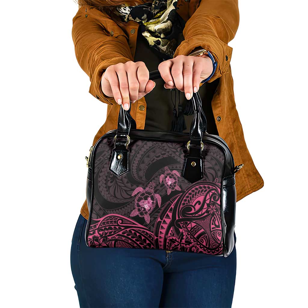 Pink Black Polynesia Floral Sea Turtle Shoulder Handbag - Polynesian Pride