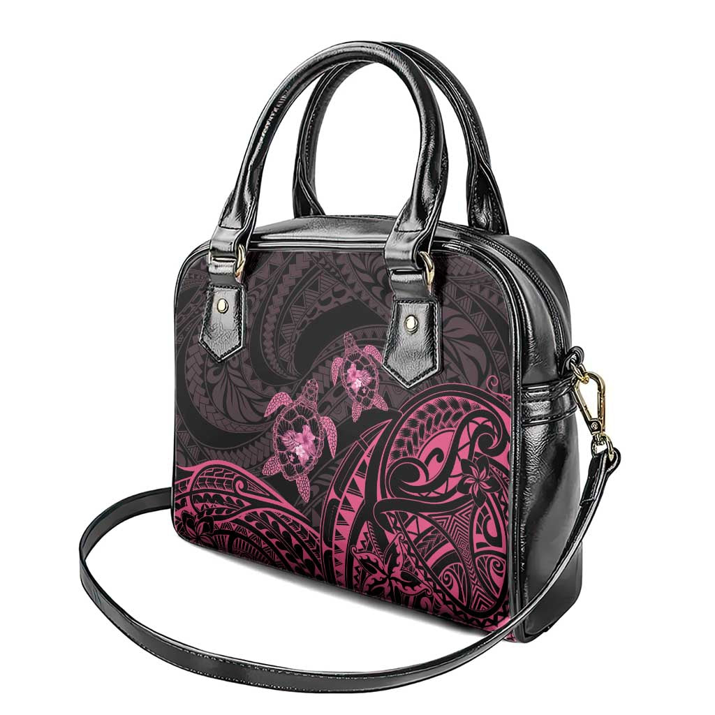 Pink Black Polynesia Floral Sea Turtle Shoulder Handbag - Polynesian Pride