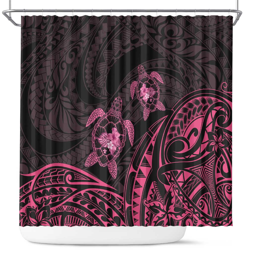 Pink Black Polynesia Floral Sea Turtle Shower Curtain - Polynesian Pride