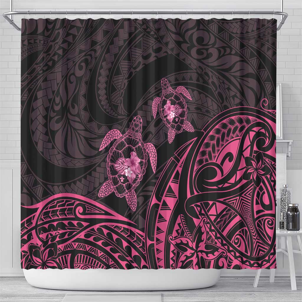 Pink Black Polynesia Floral Sea Turtle Shower Curtain - Polynesian Pride