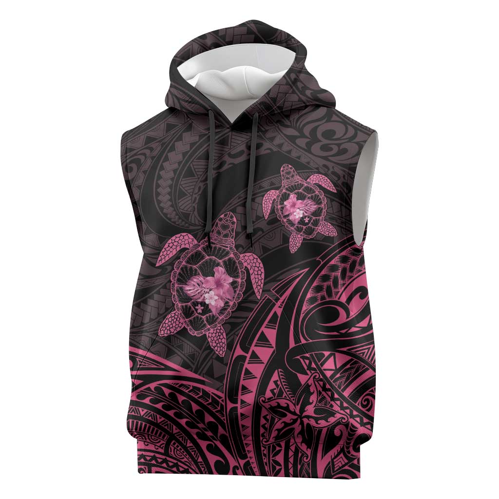 Pink Black Polynesia Floral Sea Turtle Sleeveless Hoodie - Polynesian Pride