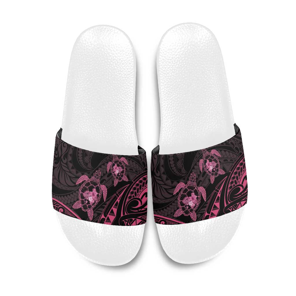 Pink Black Polynesia Floral Sea Turtle Slide Sandals - Polynesian Pride