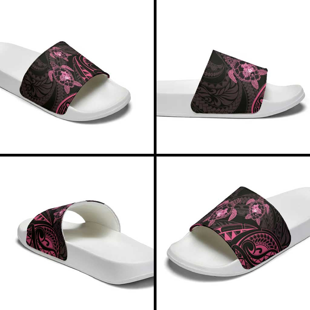 Pink Black Polynesia Floral Sea Turtle Slide Sandals - Polynesian Pride