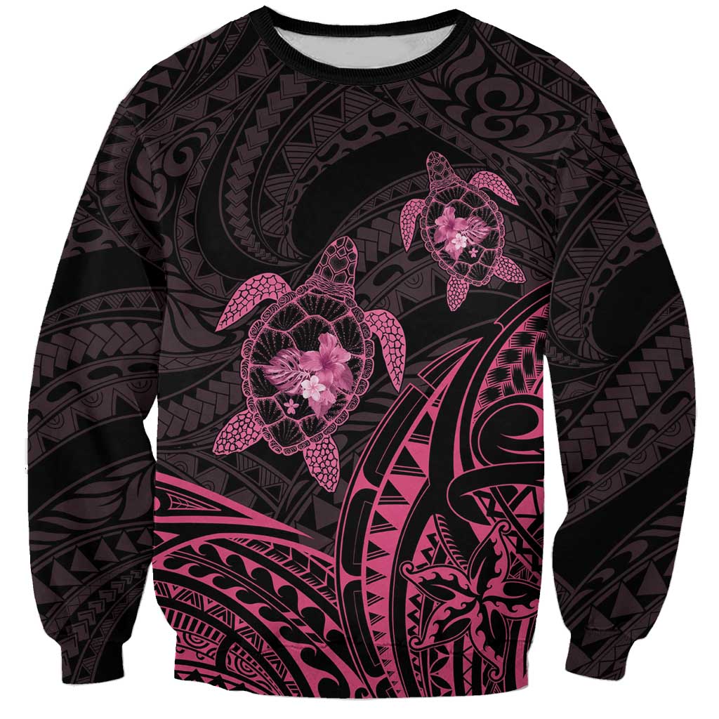 Pink Black Polynesia Floral Sea Turtle Sweatshirt - Polynesian Pride