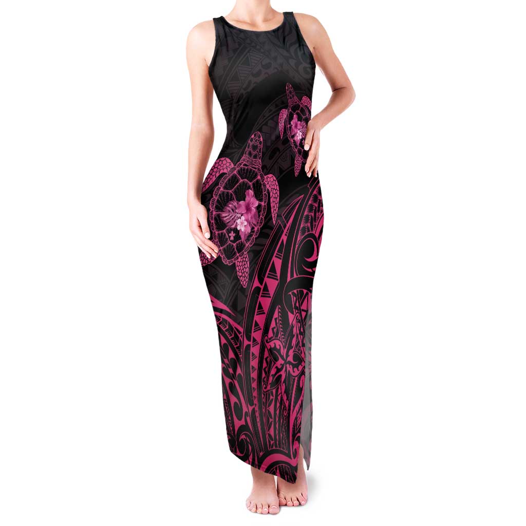 Pink Black Polynesia Floral Sea Turtle Tank Maxi Dress - Polynesian Pride