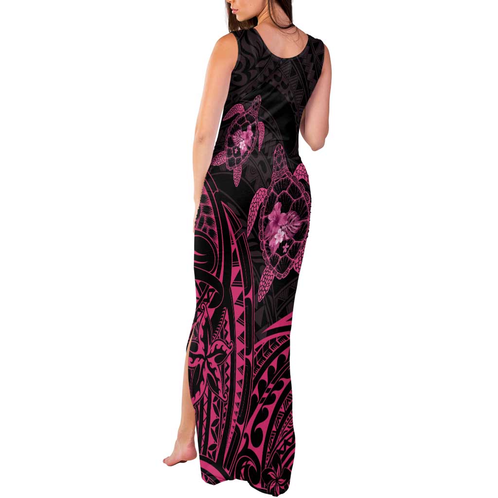 Pink Black Polynesia Floral Sea Turtle Tank Maxi Dress - Polynesian Pride