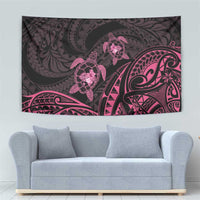 Pink Black Polynesia Floral Sea Turtle Tapestry - Polynesian Pride