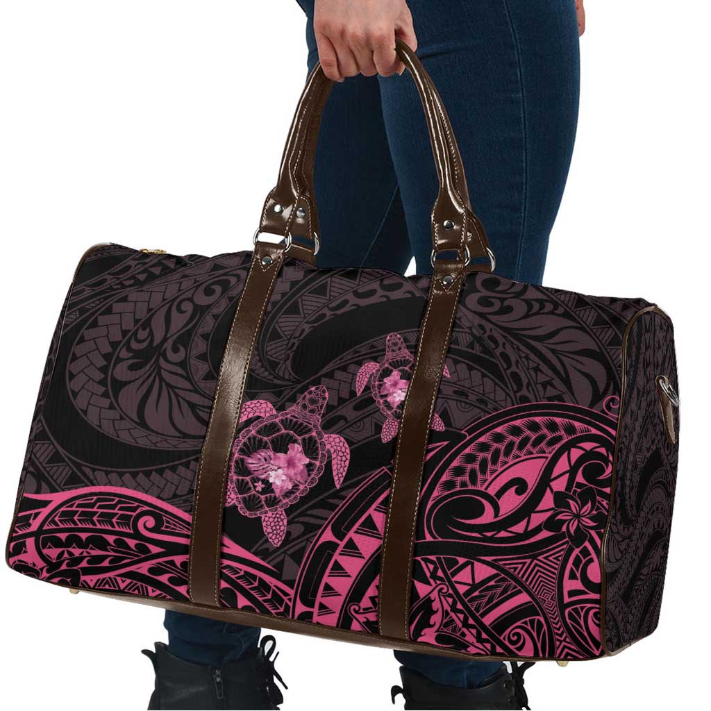 Pink Black Polynesia Floral Sea Turtle Travel Bag - Polynesian Pride