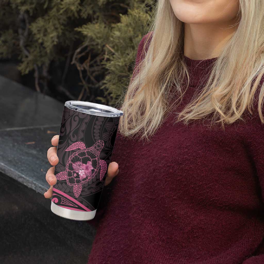 Pink Black Polynesia Floral Sea Turtle Tumbler Cup - Polynesian Pride