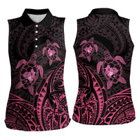 Pink Black Polynesia Floral Sea Turtle Women Sleeveless Polo Shirt - Polynesian Pride