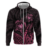 Pink Black Polynesia Floral Sea Turtle Zip Hoodie - Polynesian Pride