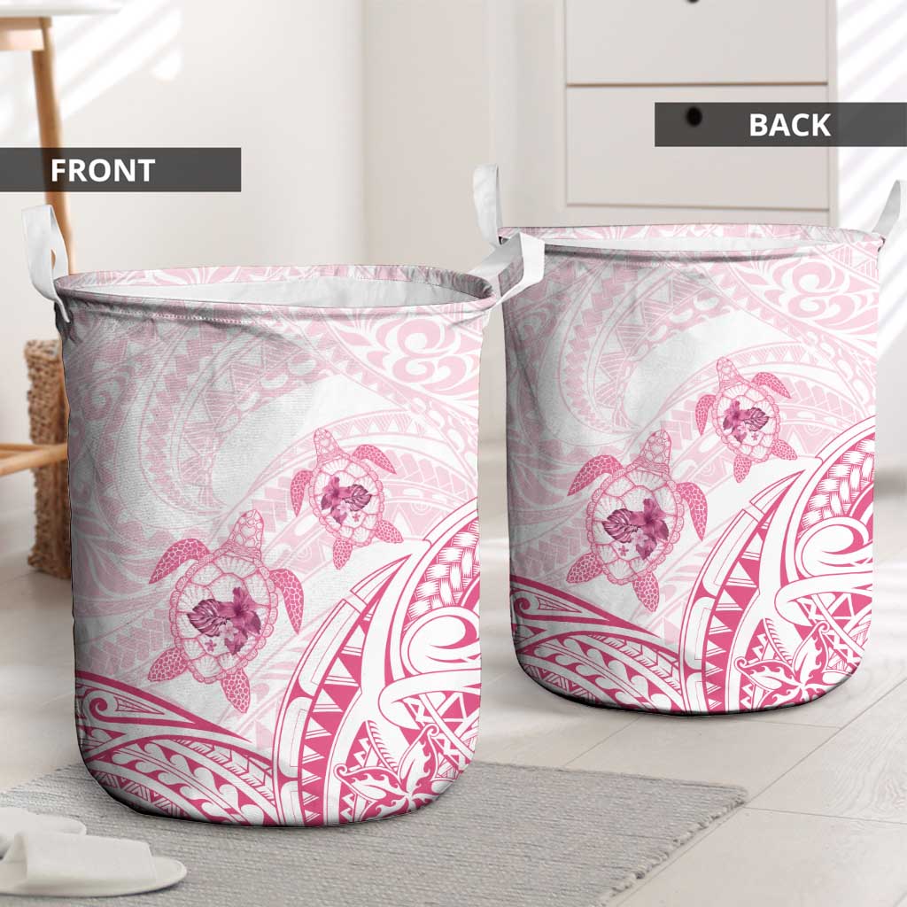Pink White Polynesia Floral Sea Turtle Laundry Basket - Polynesian Pride