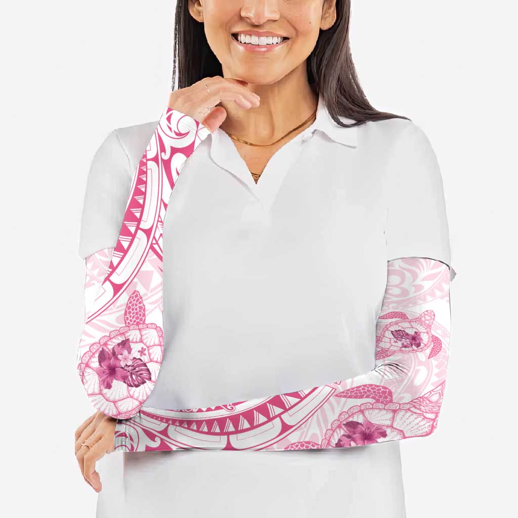 Pink White Polynesia Floral Sea Turtle Arm Sleeves - Polynesian Pride