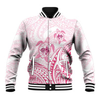 Pink White Polynesia Floral Sea Turtle Baseball Jacket - Polynesian Pride