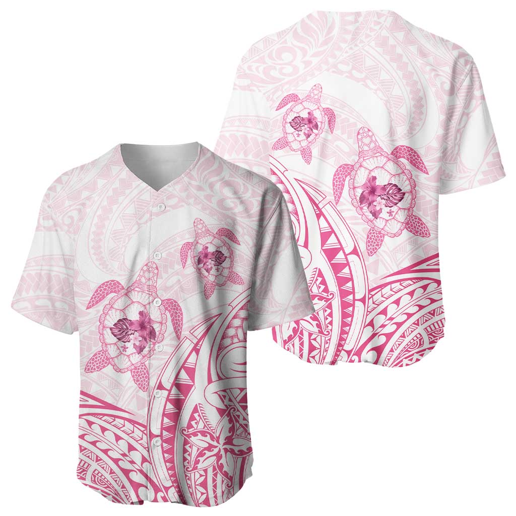 Pink White Polynesia Floral Sea Turtle Baseball Jersey - Polynesian Pride