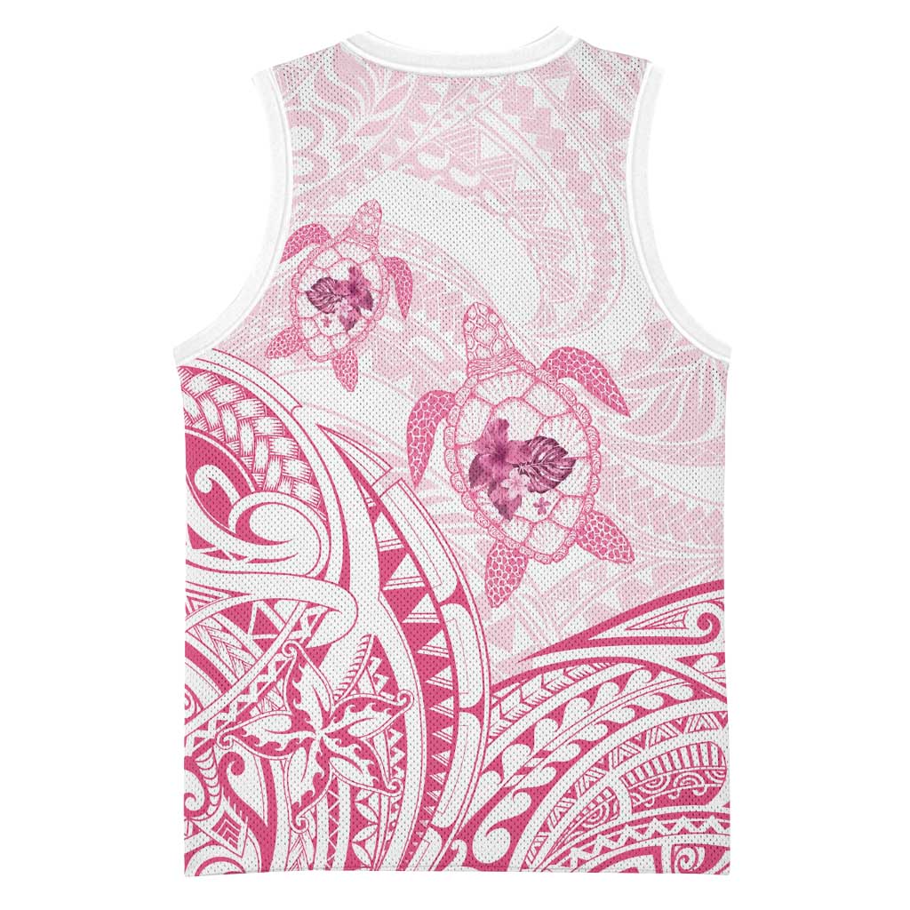 Pink White Polynesia Floral Sea Turtle Basketball Jersey - Polynesian Pride