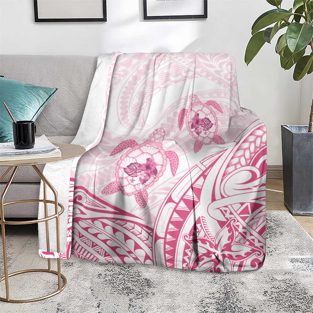 Pink White Polynesia Floral Sea Turtle Blanket - Polynesian Pride