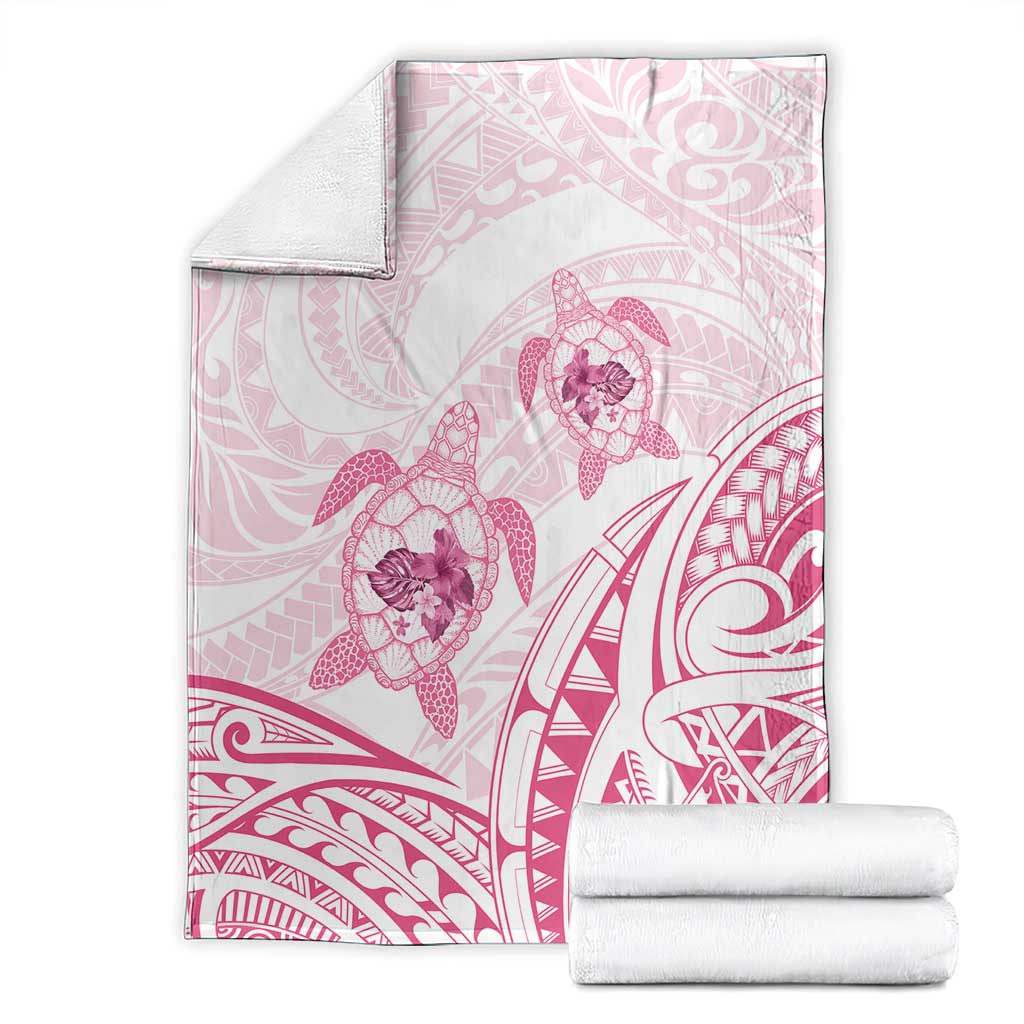 Pink White Polynesia Floral Sea Turtle Blanket - Polynesian Pride