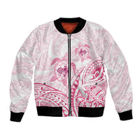 Pink White Polynesia Floral Sea Turtle Bomber Jacket - Polynesian Pride