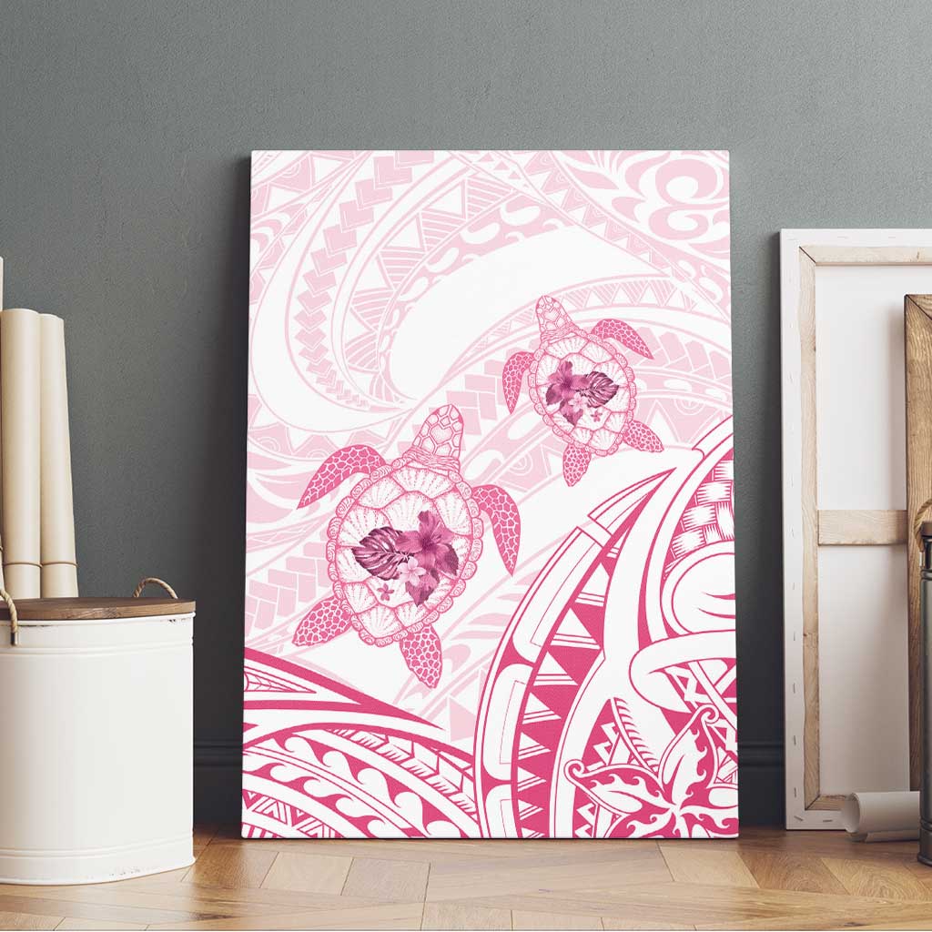 Pink White Polynesia Floral Sea Turtle Canvas Wall Art - Polynesian Pride