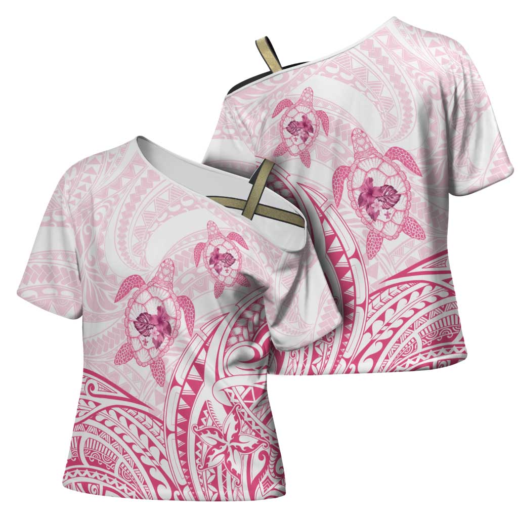 Pink White Polynesia Floral Sea Turtle Cross Shoulder Shirt - Polynesian Pride