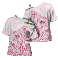 Pink White Polynesia Floral Sea Turtle Cross Shoulder Shirt - Polynesian Pride
