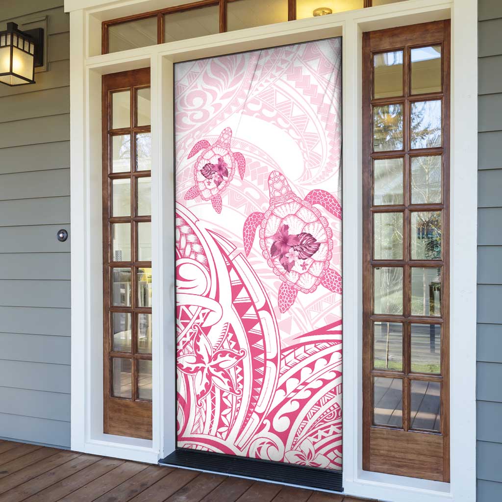 Pink White Polynesia Floral Sea Turtle Door Cover - Polynesian Pride