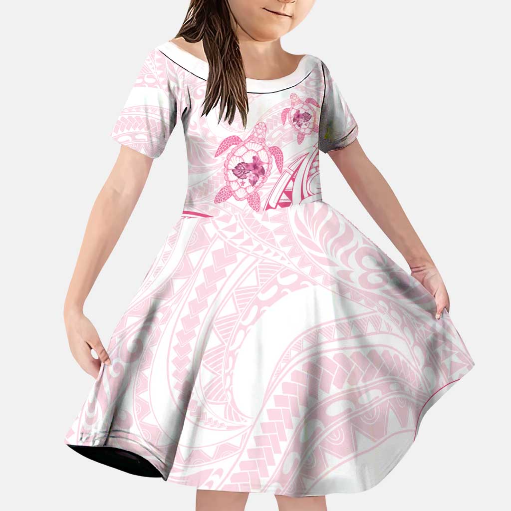 Pink White Polynesia Floral Sea Turtle Family Matching Off Shoulder Maxi Dress and Hawaiian Shirt - Polynesian Pride