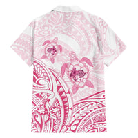 Pink White Polynesia Floral Sea Turtle Family Matching Off Shoulder Maxi Dress and Hawaiian Shirt - Polynesian Pride