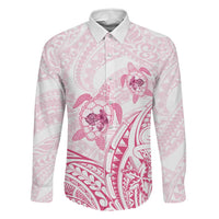 Pink White Polynesia Floral Sea Turtle Family Matching Off Shoulder Short Dress and Hawaiian Shirt - Polynesian Pride