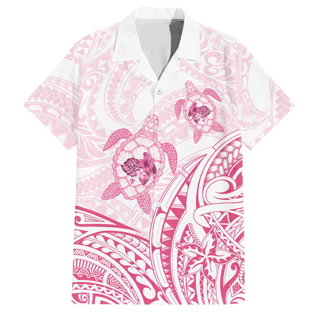Pink White Polynesia Floral Sea Turtle Family Matching Short Sleeve Bodycon Dress and Hawaiian Shirt LT14 Dad's Shirt - Short Sleeve White - Polynesian Pride
