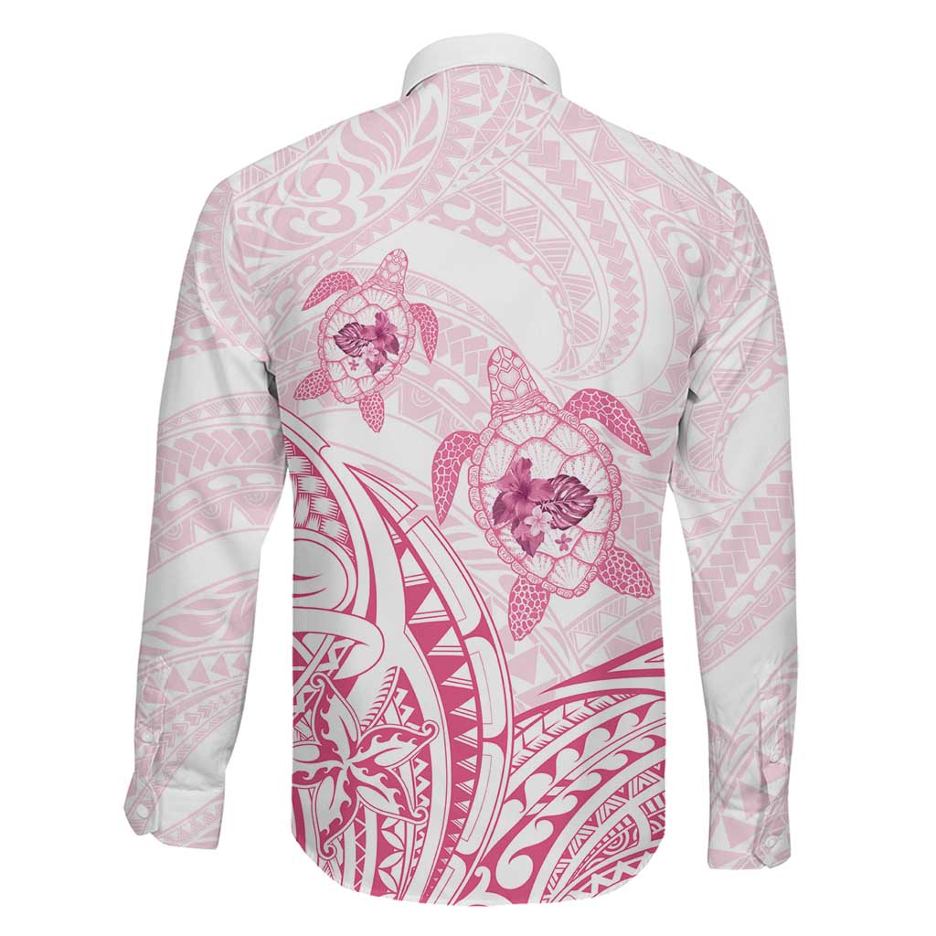 Pink White Polynesia Floral Sea Turtle Family Matching Short Sleeve Bodycon Dress and Hawaiian Shirt LT14 - Polynesian Pride