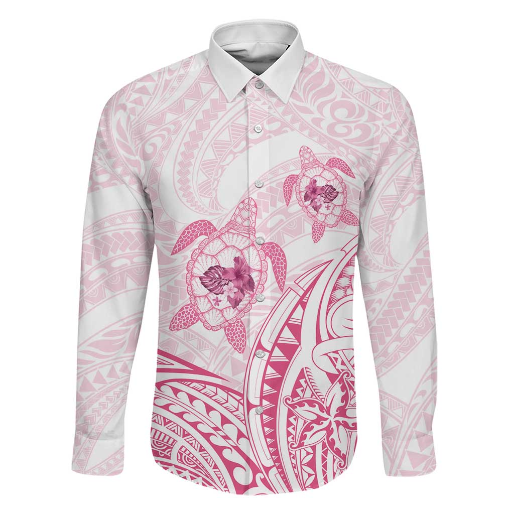 Pink White Polynesia Floral Sea Turtle Family Matching Summer Maxi Dress and Hawaiian Shirt - Polynesian Pride