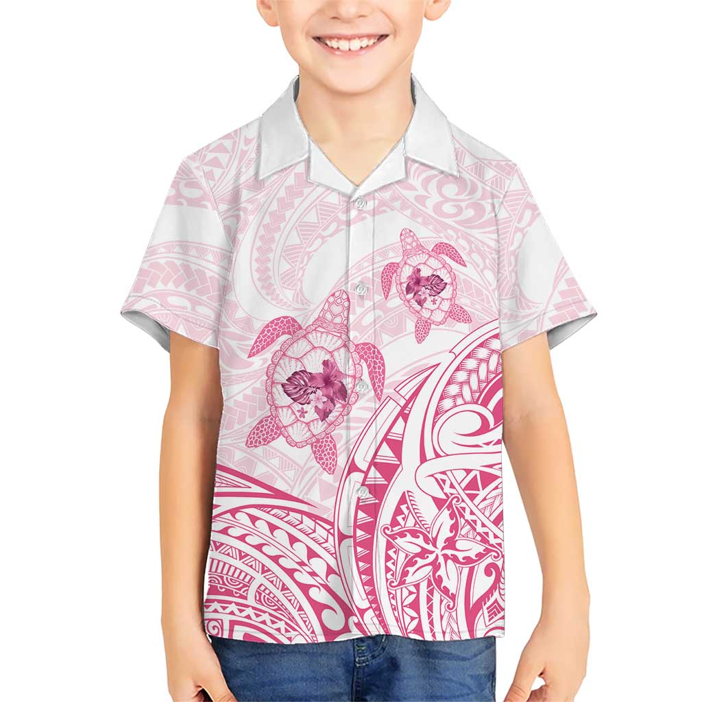Pink White Polynesia Floral Sea Turtle Family Matching Summer Maxi Dress and Hawaiian Shirt - Polynesian Pride