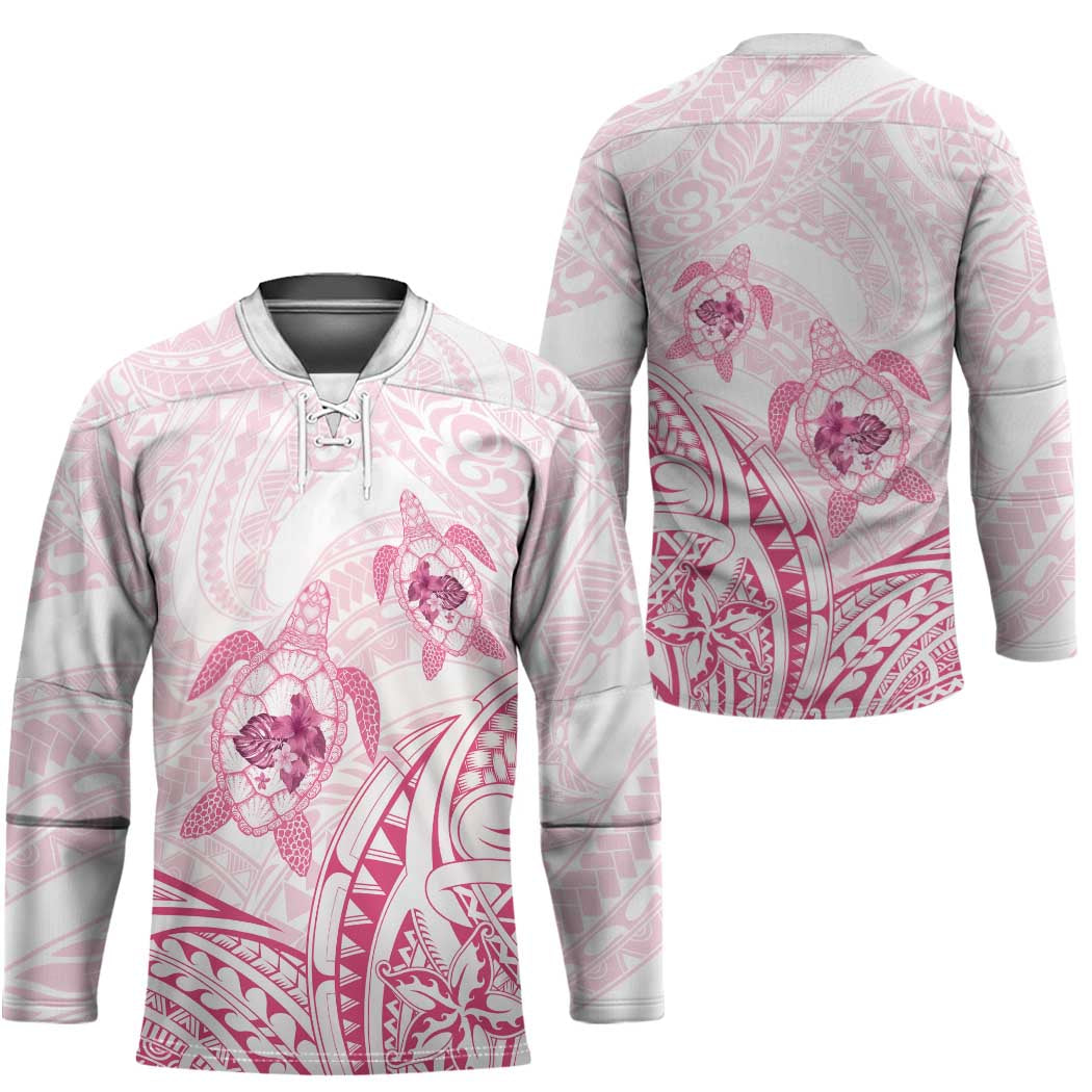 Pink White Polynesia Floral Sea Turtle Hockey Jersey - Polynesian Pride