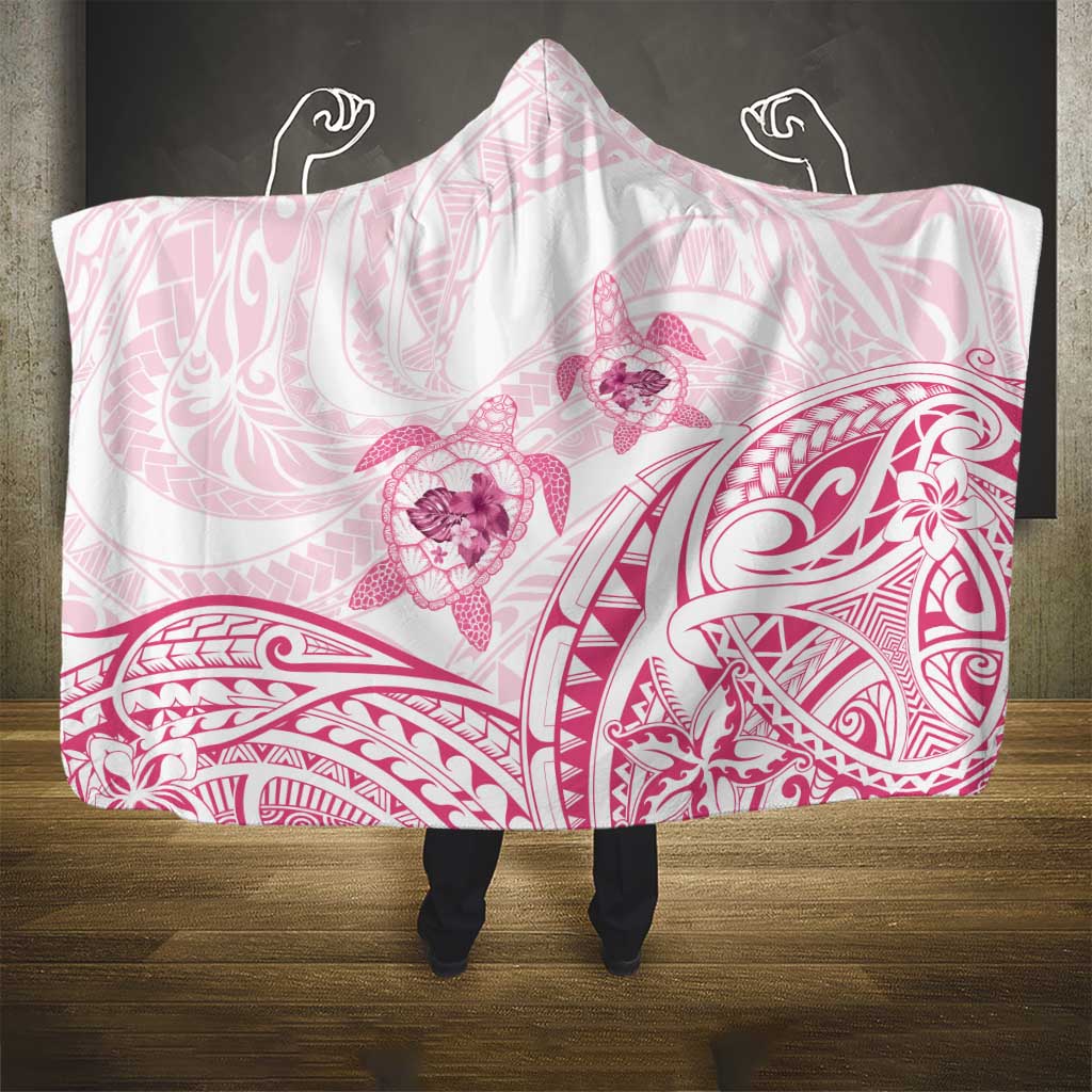 Pink White Polynesia Floral Sea Turtle Hooded Blanket - Polynesian Pride