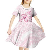 Pink White Polynesia Floral Sea Turtle Kid Short Sleeve Dress - Polynesian Pride