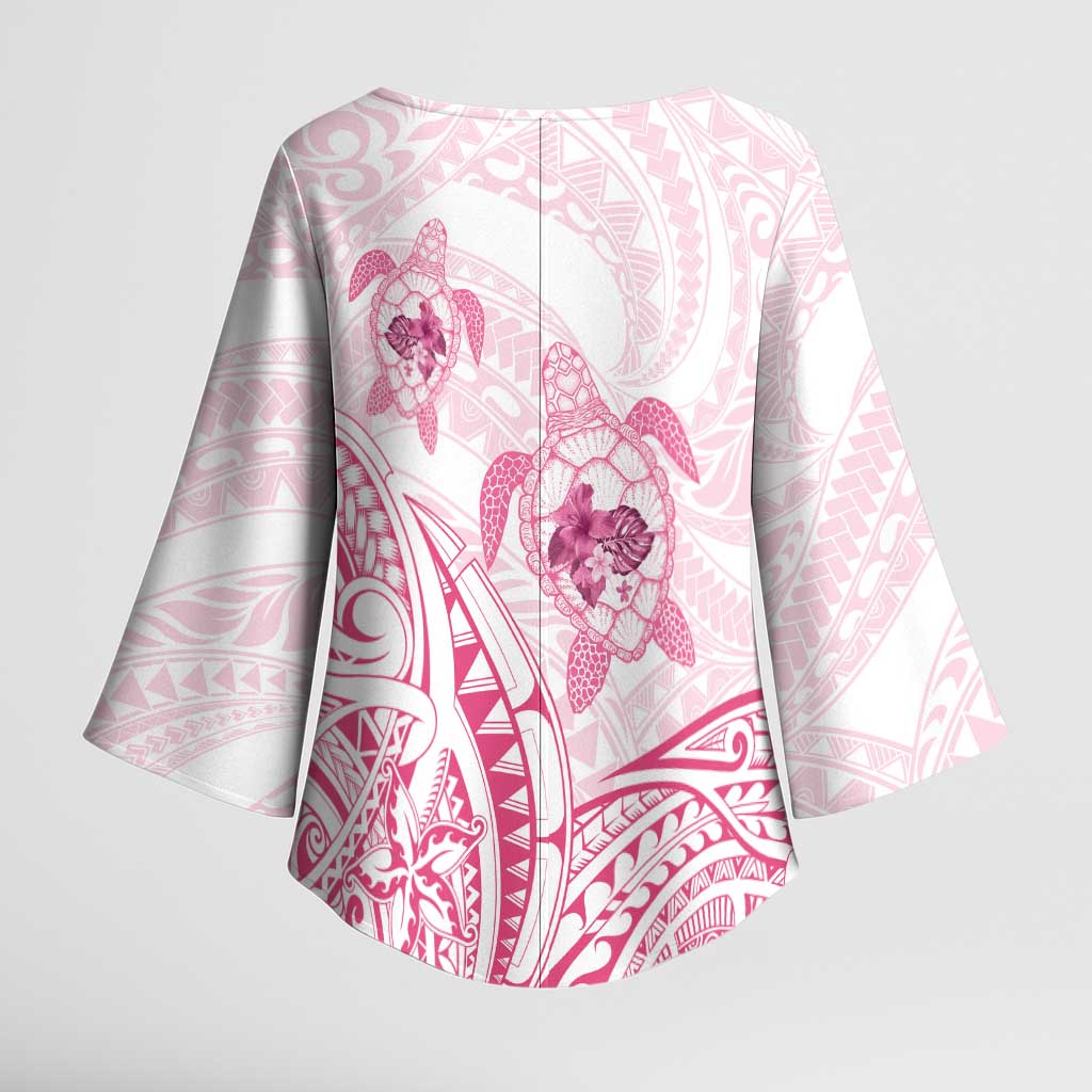 Pink White Polynesia Floral Sea Turtle Kimono Sleeve Blouse - Polynesian Pride
