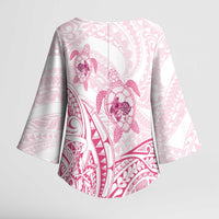 Pink White Polynesia Floral Sea Turtle Kimono Sleeve Blouse - Polynesian Pride