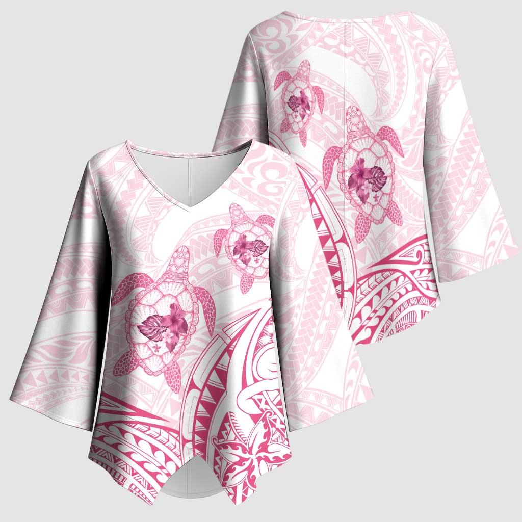 Pink White Polynesia Floral Sea Turtle Kimono Sleeve Blouse - Polynesian Pride